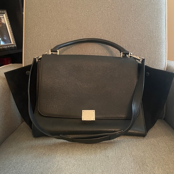 Celine Black Leather Trapeze Satchel with Silver Accents - Picture 1 of 7